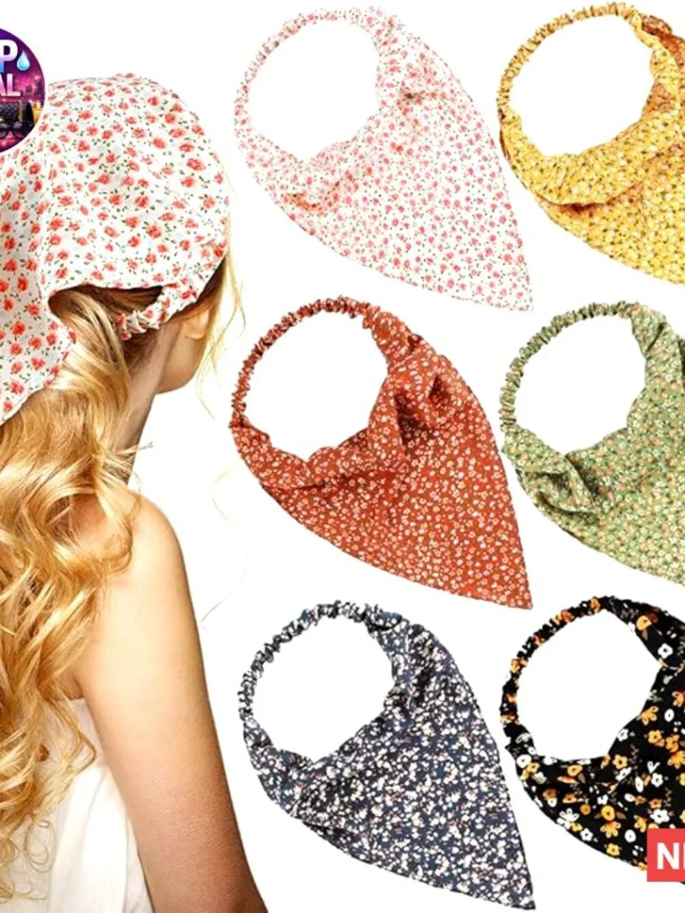 Chiffon Floral Hair Bandanas with Clip Headbands for Women